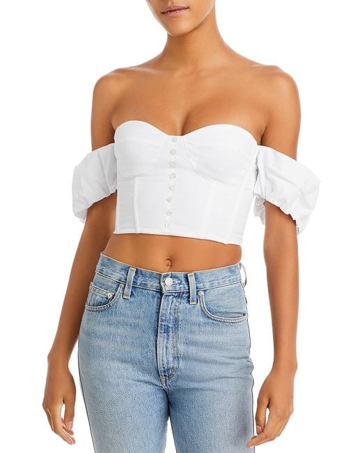 Staud Blue Button Up Off-the-shoulder Cropped