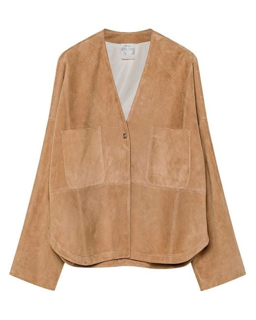 Forte Forte Natural Heavy Suede Kimono Jacket With Relaxed Fit And Wide Sleeves