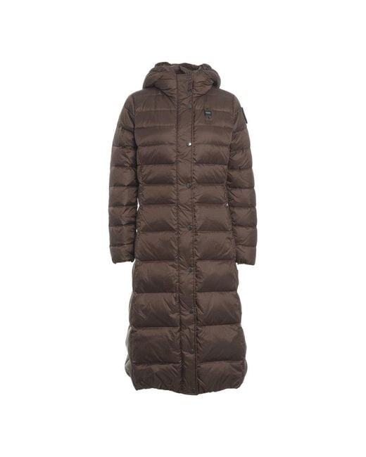 Blauer Brown Long Quilted Down Coat With Fixed Hood And Elegant Silhouette