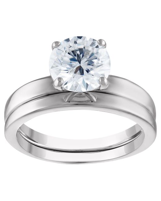 White Lotus Metallic Sterling 2-Carat Lab Created Moissanite Solitaire Ring Set