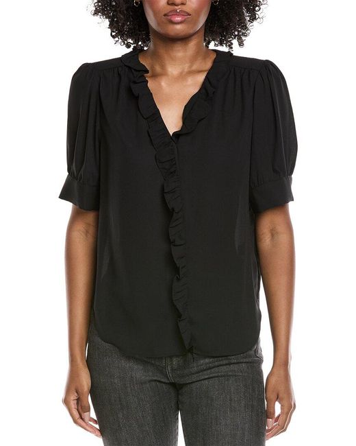 Cece Black Puff Sleeve Ruffle Top