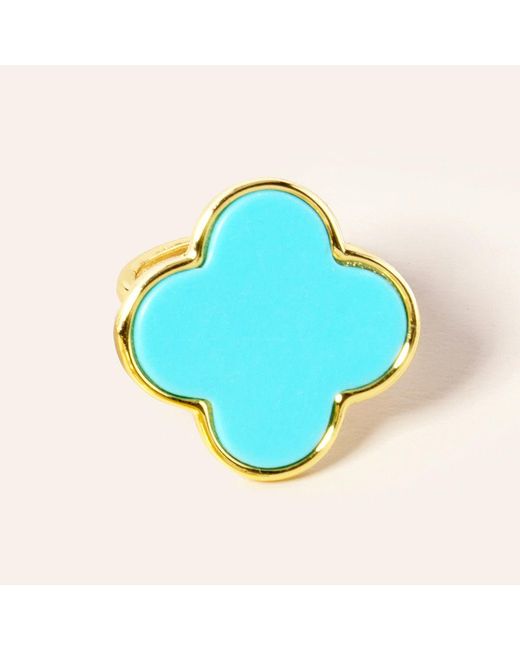 Fashnzfab Blue 14K Dipped Enamel Quatrefoil Ring