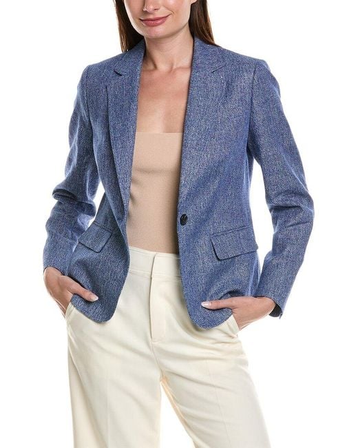 Anne Klein Blue Notch Collar Linen-blend Jacket