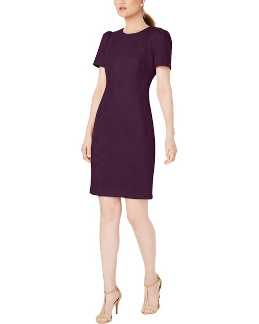 Calvin Klein Purple Solid Faux Suede Wear To Work Dress