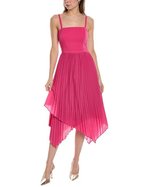 Aidan Mattox Pink Asymmetric Midi Dress