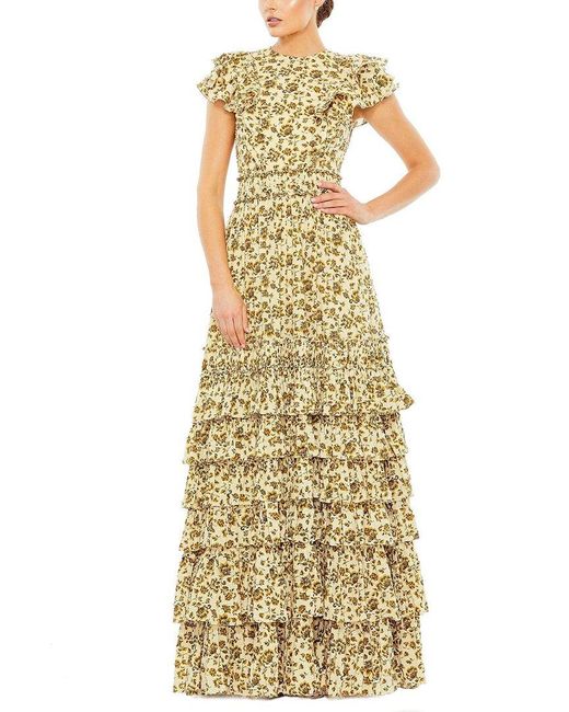 Mac Duggal Metallic Tiered Ruffle Maxi Dress