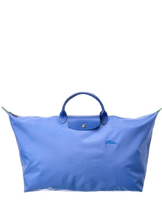 Longchamp Blue Le Pliage Green Medium Canvas & Leather Travel Bag