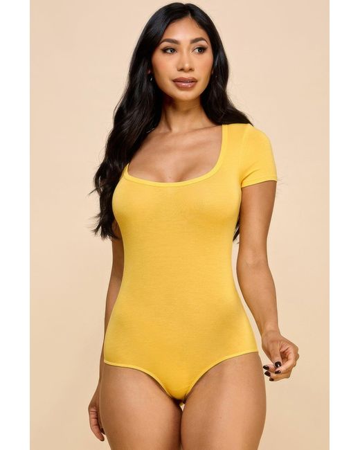 TRUEDAMES Yellow Short Sleeve V-Neck Basic Bodysuit
