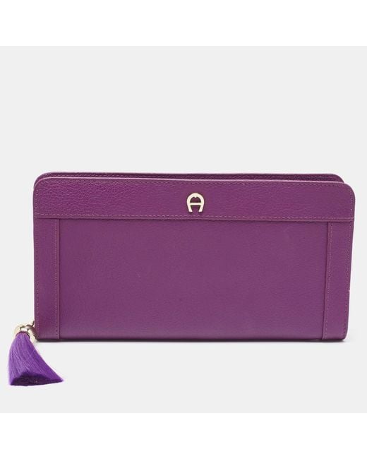 Aigner Purple Leather Cavallina Tassel Continental Wallet