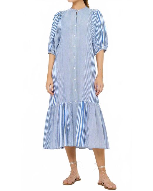 Oliphant Blue Button Puff Midi Dress