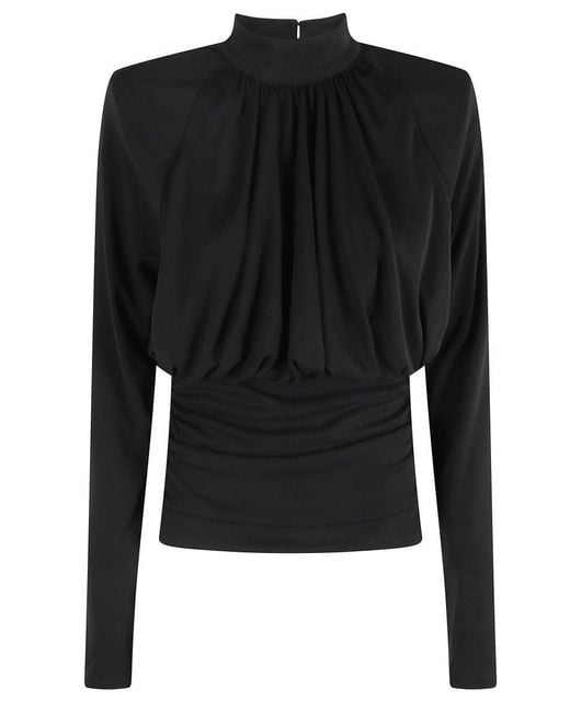 ROTATE BIRGER CHRISTENSEN Black Ruched Ls Top