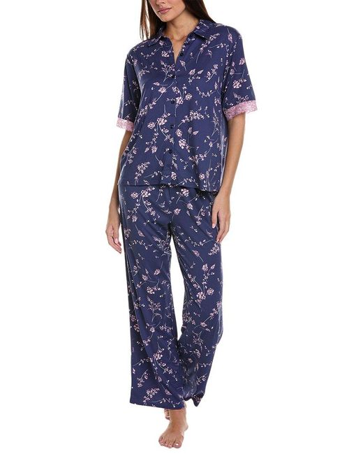 Splendid Blue 2pc Notch Top & Pajama Pant Set