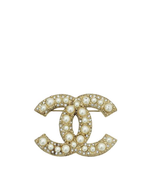 Chanel Metallic Cc Pearl Crystal Brooch