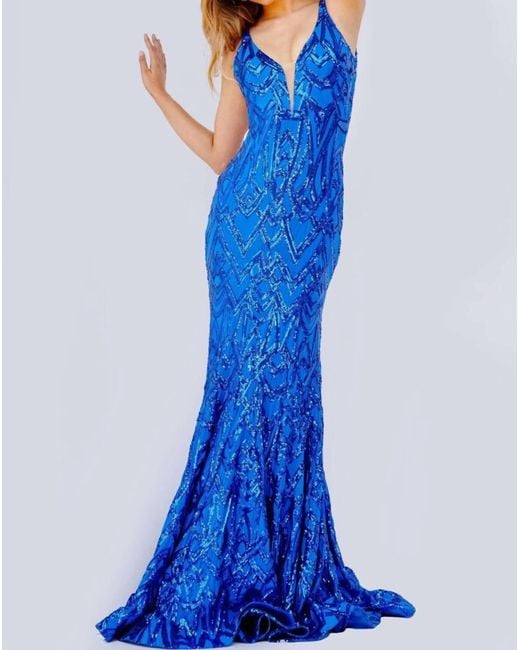 Jovani Blue Sequin Scoop Back Prom Dress