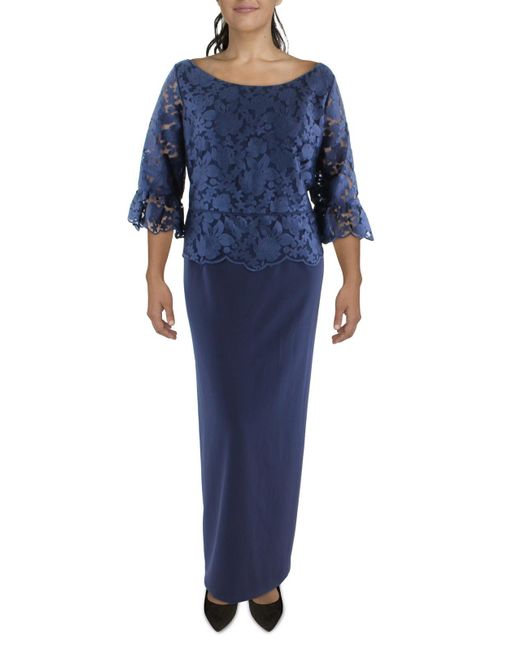 JS Collections Blue Plus Lace Formal Evening Dress
