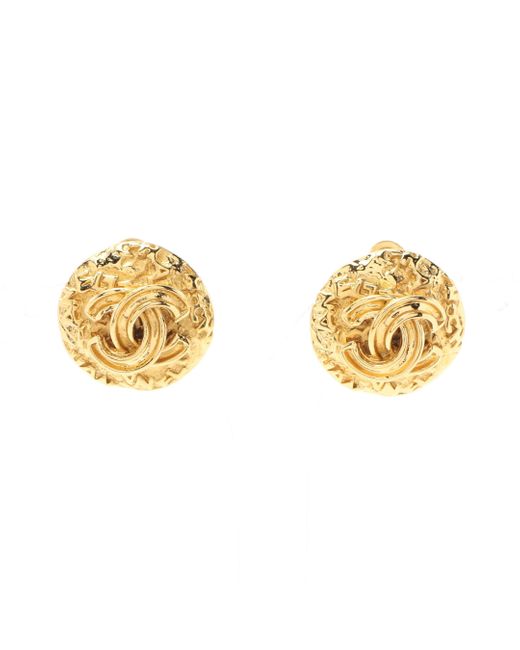 Chanel Metallic Coco Mark Round Earrings Gp 95a