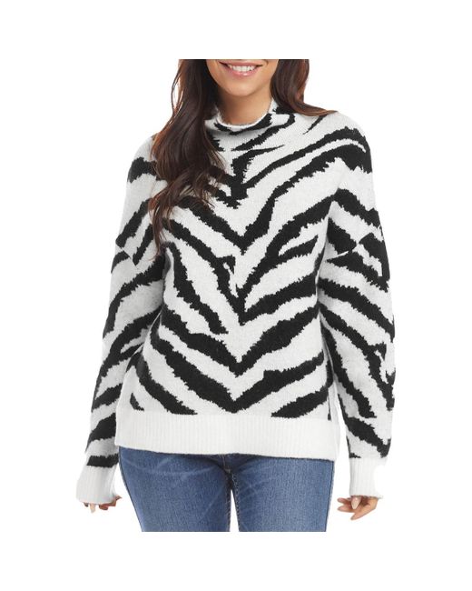 Karen Kane Gray Animal Print Pullover Mock Turtleneck Sweater