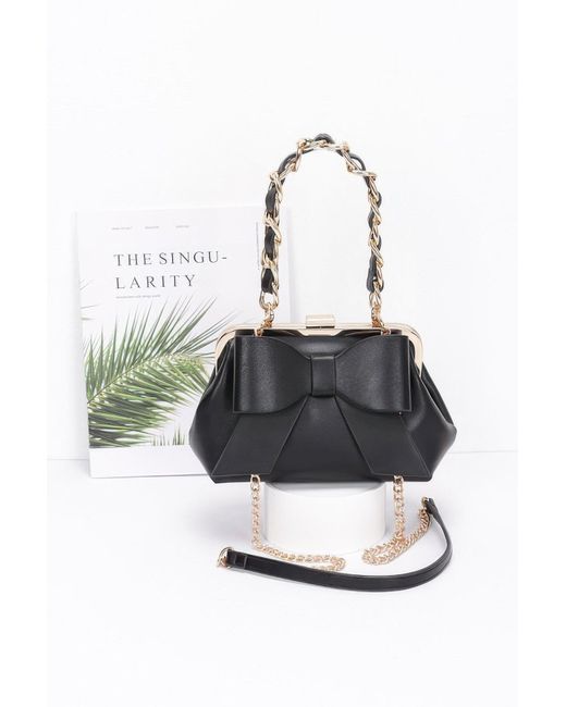 Fashnzfab White Faux Leather Ribbon Chain Handle Party Clutch