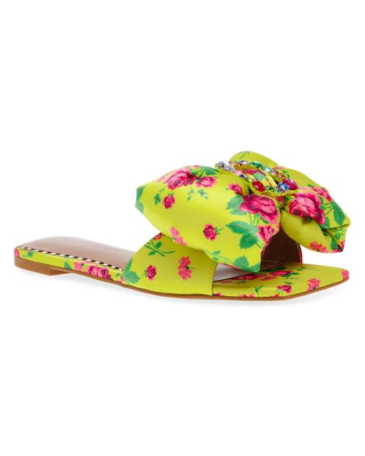 Betsey Johnson Yellow Daisyy Satin Square Toe Slide Sandals