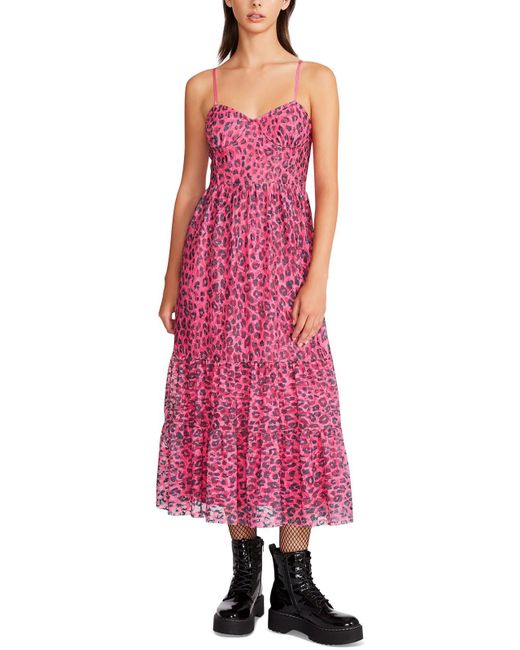 Betsey Johnson Pink Tiered Lace Overlay Midi Dress