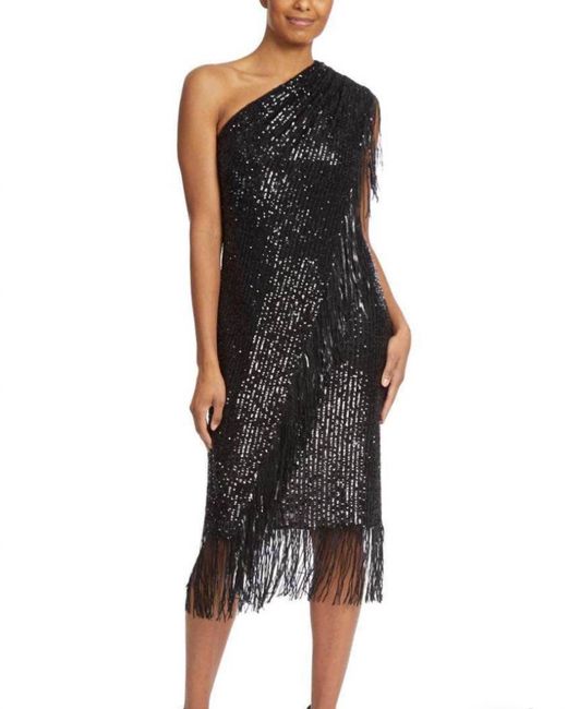 Badgley Mischka Black Asymmetrical Sequin Gown