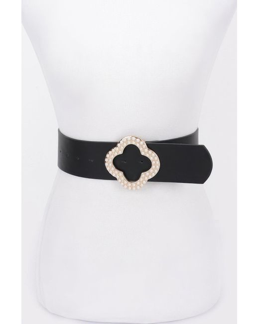 Fashnzfab Black Pearl Metal Buckle Metallic Stretch Belt