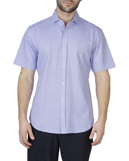 Tailorbyrd Blue Light Mini Geo Knit Short Sleeve Getaway Shirt for men