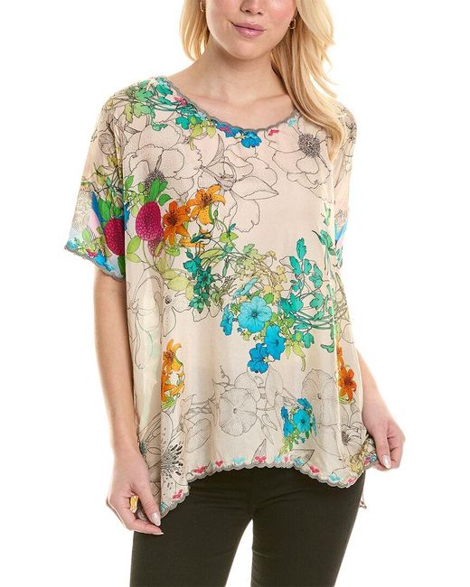 Johnny Was Natural Sequence Halsey Silk Top