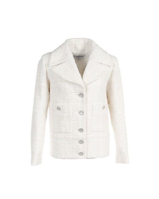 Chanel White Jacket Tweed Cotton Wool Off22ss