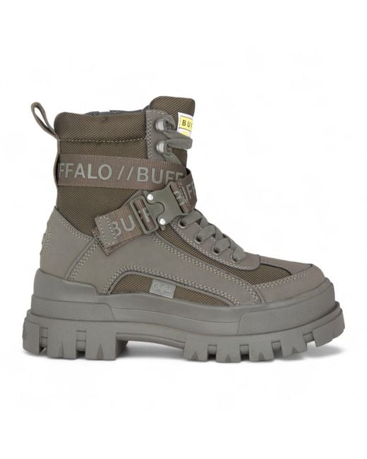Buffalo Gray Chunky Platform High Ankle Combat Boots