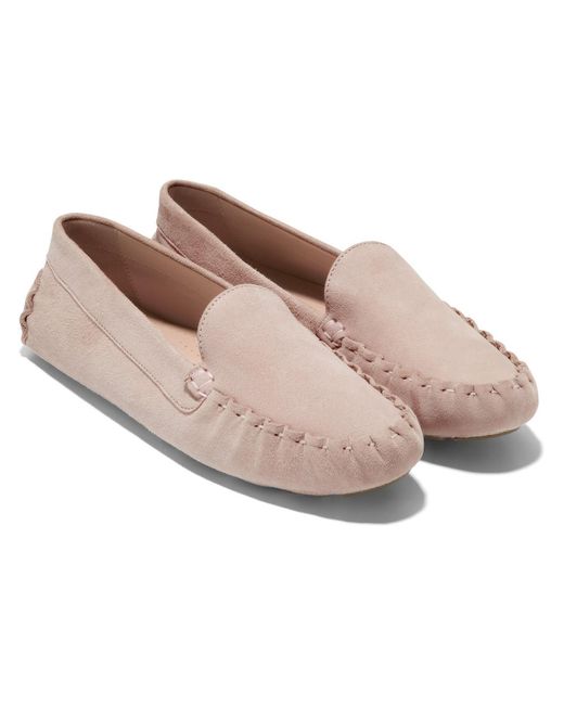 Cole Haan Pink Evelyn Driver Suede Gathered Moccasins