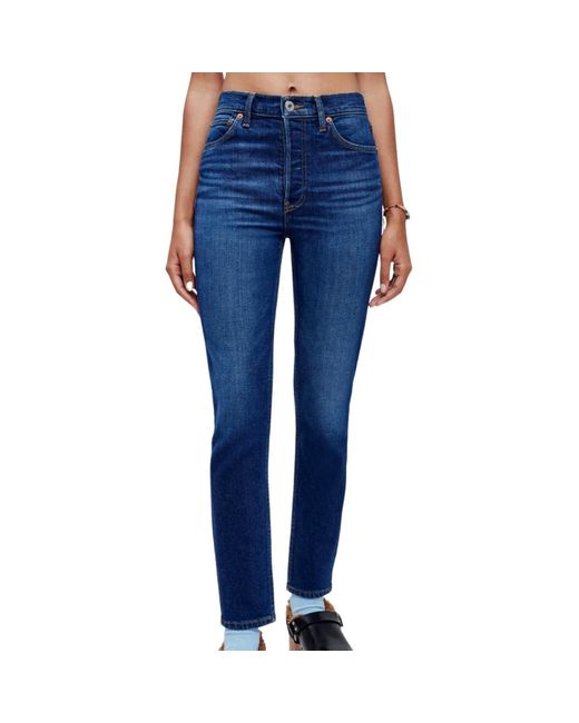 Re/done Blue 90's High Rise Ankle Crop Jean