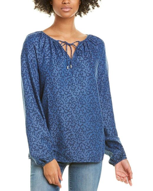 NYDJ Peasant Blouse in Blue | Lyst