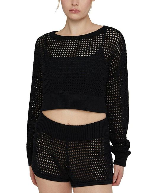 IVL COLLECTIVE Black Knit Mesh Cropped Pullover