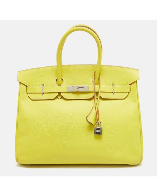 Hermès Yellow Soufre/gris Perle Epsom Leather Palladium Finish Birkin 35 Bag