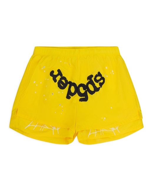 Sp5der Yellow Og Web Double Layer Shorts for men
