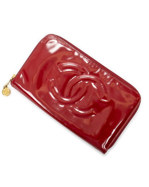 Chanel Red Cc Zip Around Long Wallet