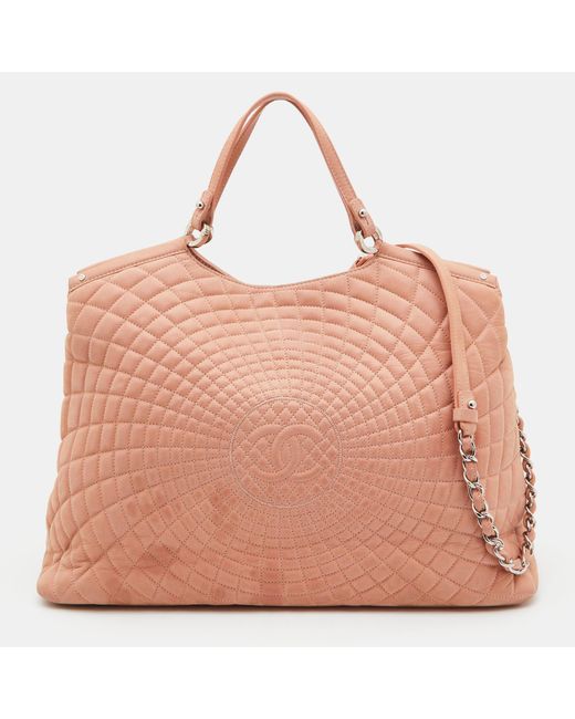 Chanel Pink Light Quilted Iridescent Leather Large Sea Hit Tote