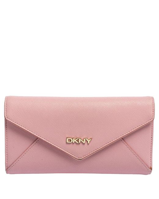 DKNY Pink Saffiano Leather Envelope Flap Wallet