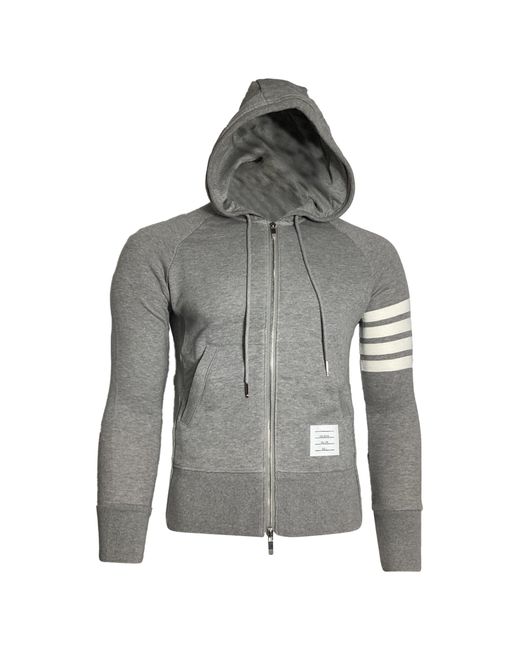 Thom Browne Gray 4-Bar Loopback Zip Hoodie for men