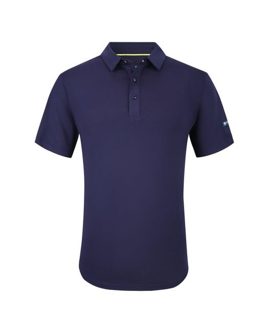 Tom Baine Blue Performance Solid Four-Way Stretch Golf Polo for men