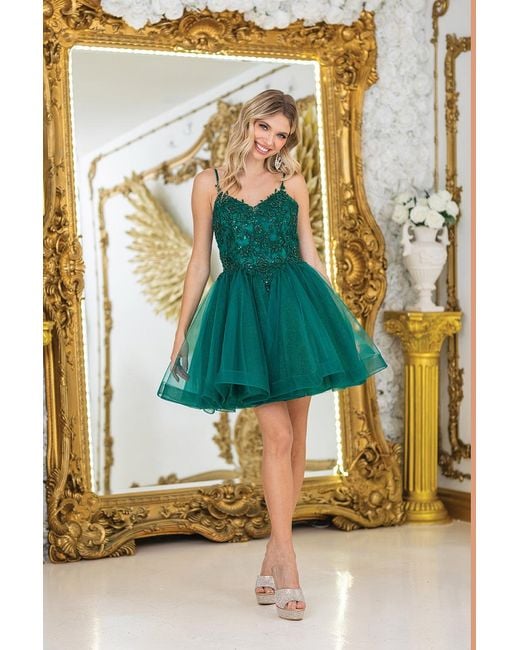 green and gold homecoming dress Green Ruffled Strapless Homecoming Dresses Beaded Lace Short Prom Dress hc472 Green / Custom Size