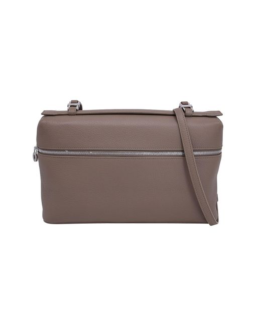 Loro Piana Brown Extra Pocket L27 Shoulder Bag In Beige Calfskin Leather