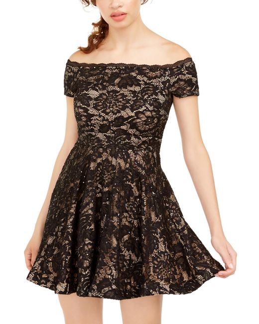B Darlin Black Juniors Lace Sequined Party Dress