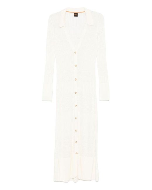 Boss White Viscose Cardigan Dress With Polo Collar