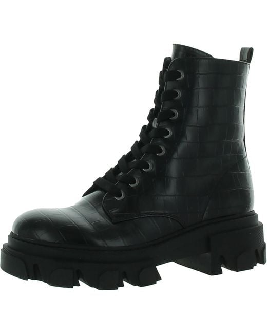Nine West Black Clover 03 Embossed Zipper Combat & Lace-Up Boots