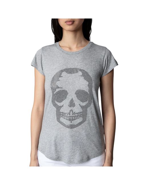 Zadig & Voltaire Gray Skinny Skull Strass T-shirt