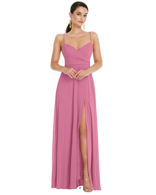 Lovely Pink Adjustable Strap Wrap Bodice Maxi Dress With Front Slit