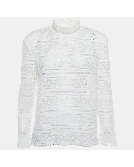 Sandro White Lace Turtle Neck Top