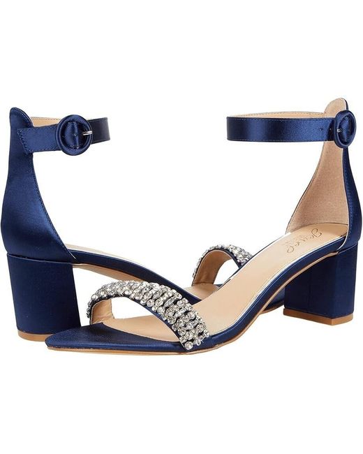 Badgley Mischka Blue James Sandals 8 Rhinestone Block Heel Rhs4106
